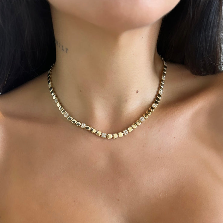 Squares + Pavé Diamond Necklace