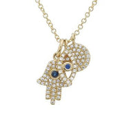 Hamsa + Eye + Disc Diamond Pendant Necklace